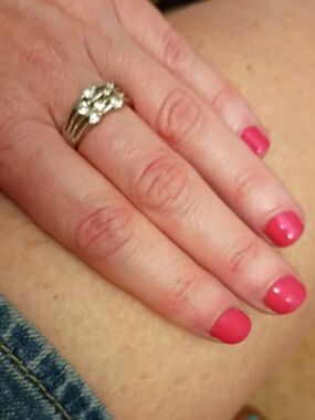 Silver Floral Stackable Ring - Pink Accent